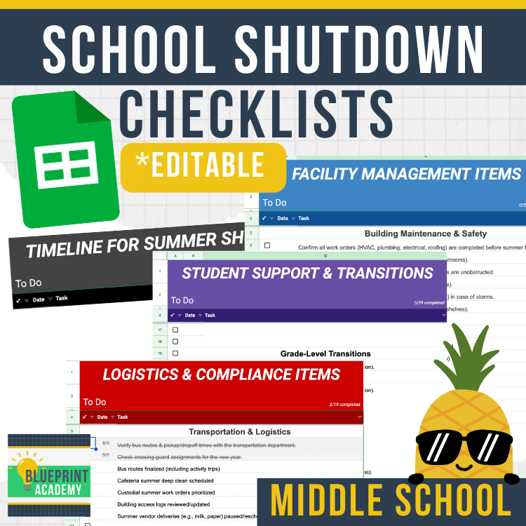 Middle School Summer Shutdown Checklists