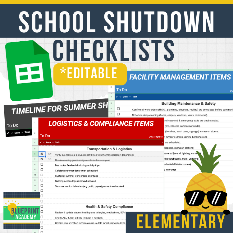 Elementary School Summer Shutdown Checklists