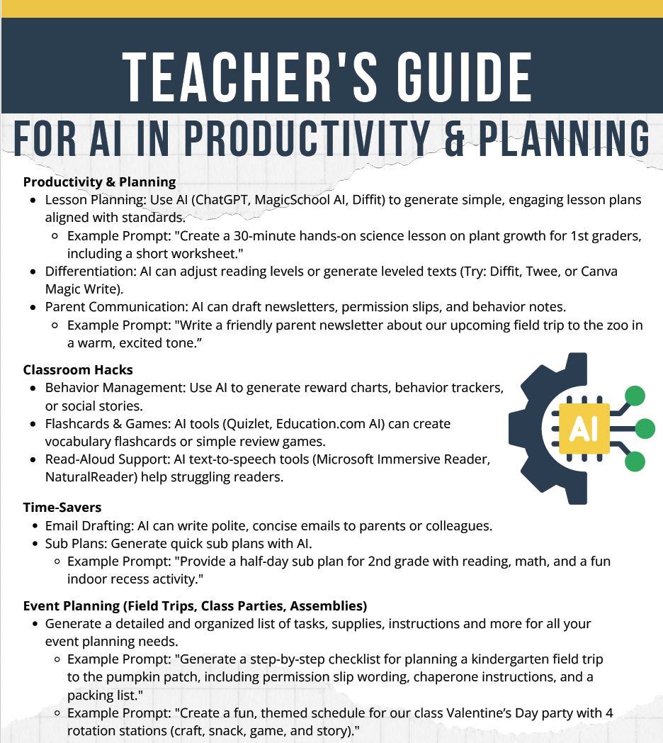AI Productivity & Planning Guide For Elementary School Teachers